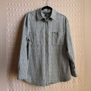 Athleta Textured Shirt Jacket Black‎ White Herringbone Sz M